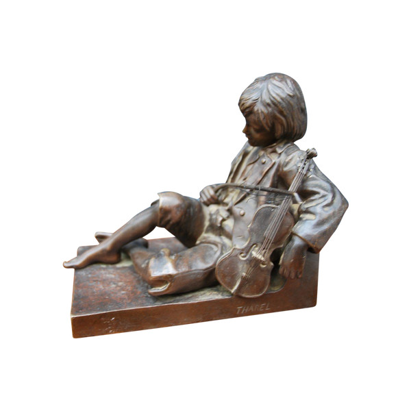 Violinist, Bronze Signed De Tharel