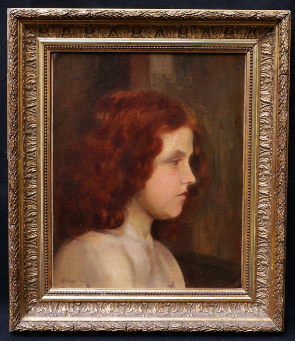 Henri PRINGUET (actif à Carcassonne, 1870-1946), Portrait de jeune femme rousse de profil