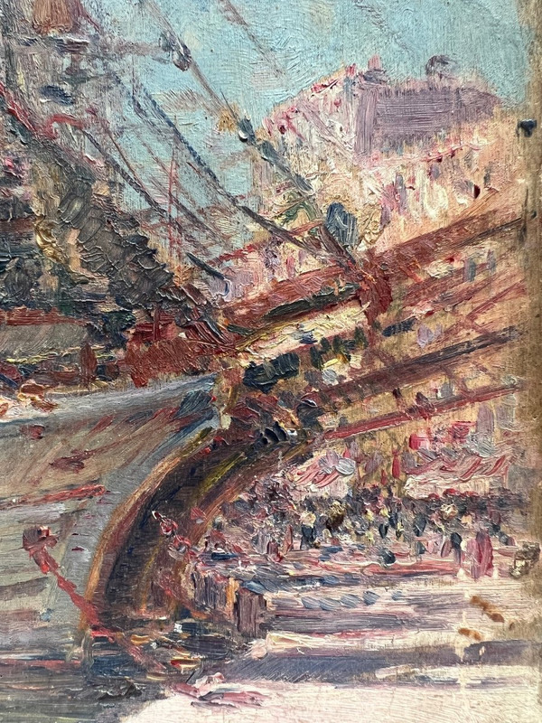 Ecole Française Impressionniste - Bateau Et Port Animé, Circa 1890