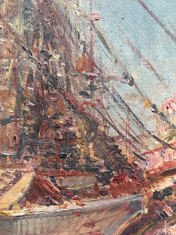 Ecole Française Impressionniste - Bateau Et Port Animé, Circa 1890