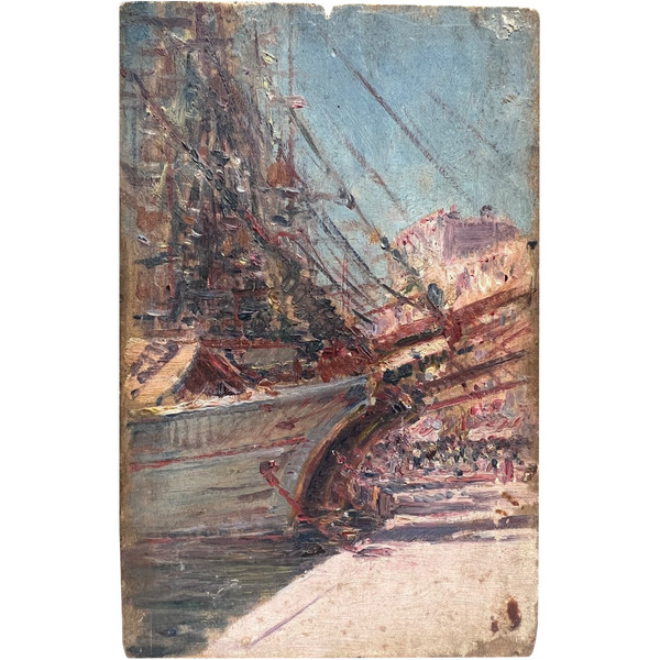 Ecole Française Impressionniste - Bateau Et Port Animé, Circa 1890