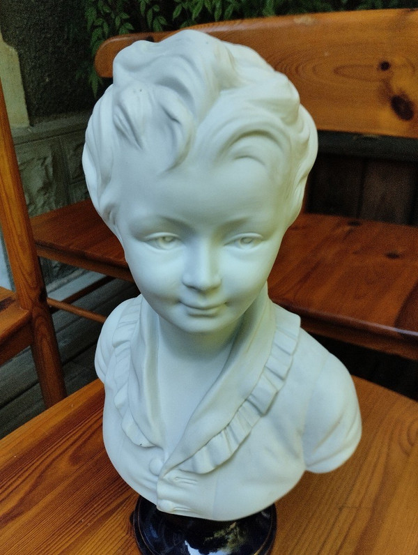 Bust On Pedestal - A. Brongniart- J. A Houdon- Porcelain Biscuit - Limoges - V. 1970.