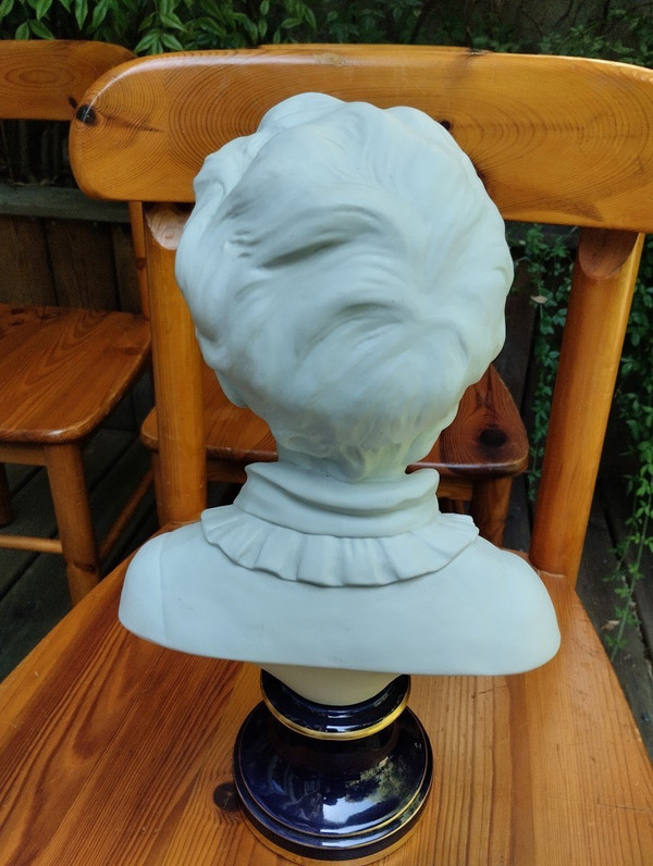 Bust On Pedestal - A. Brongniart- J. A Houdon- Porcelain Biscuit - Limoges - V. 1970.
