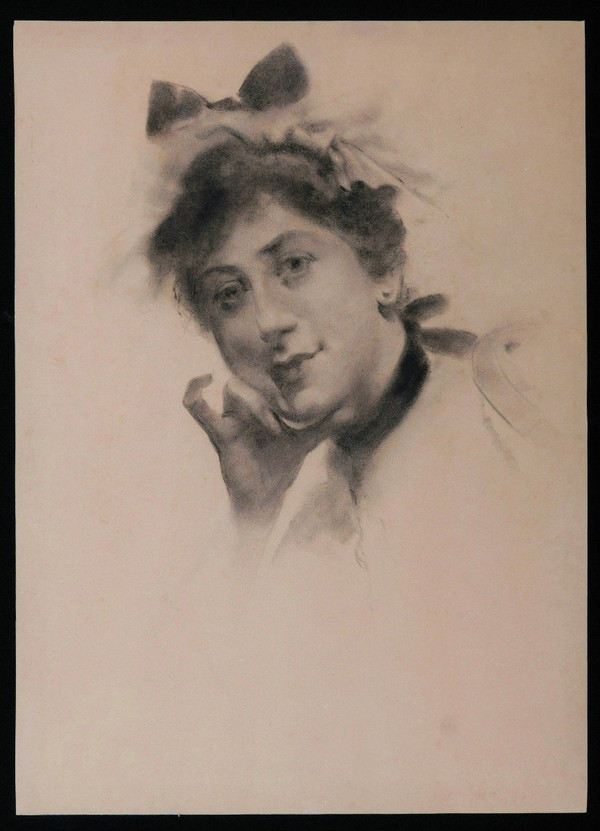 SCUOLA FRANCESE del XIX secolo, Ritratto di donna con nodo ai capelli