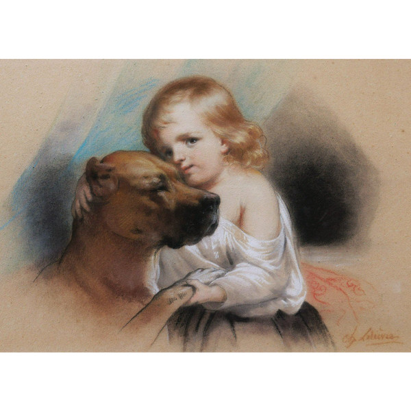 Charles Jean-Baptiste LELIÈVRE, Tenderness: young boy and dog