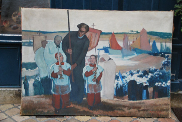 Brittany, Procession Large Oil On Canvas Signed De Mareels