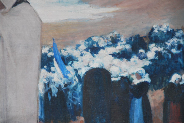 Brittany, Procession Large Oil On Canvas Signed De Mareels