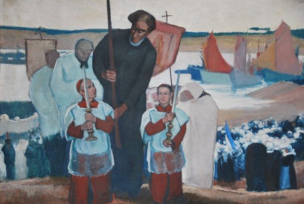 Brittany, Procession Large Oil On Canvas Signed De Mareels