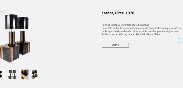 France, Circa 1970. Side tables & lamps set in lacquered wood and copper slats