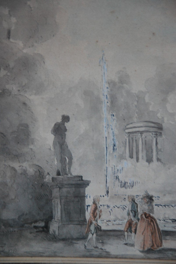 Hubert Robert, Anhänger, Figurenversammlung vor einem Brunnen XVIII