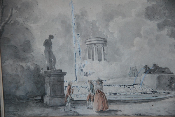 Hubert Robert, Anhänger, Figurenversammlung vor einem Brunnen XVIII