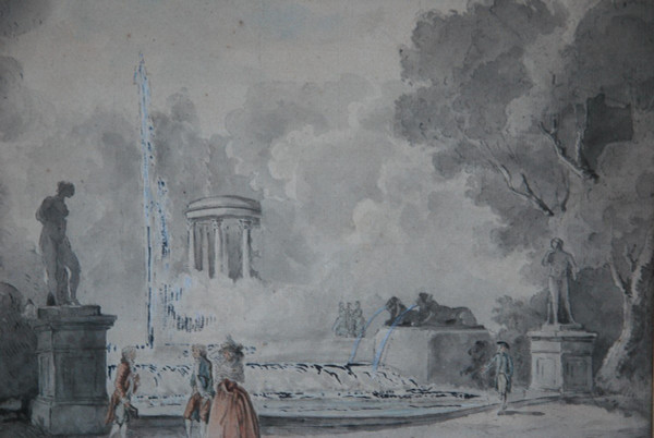 Hubert Robert, Anhänger, Figurenversammlung vor einem Brunnen XVIII