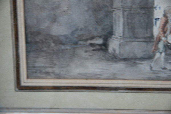 Hubert Robert, Anhänger, Figurenversammlung vor einem Brunnen XVIII