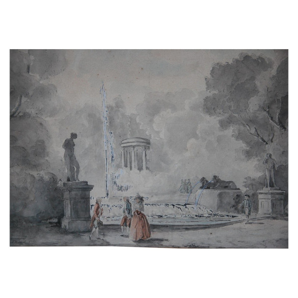 Hubert Robert, Anhänger, Figurenversammlung vor einem Brunnen XVIII