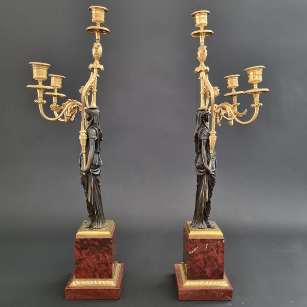  François Rémond, paire de grands candélabres  fin XVIIIe siècle, époque Directoire-Consulat.