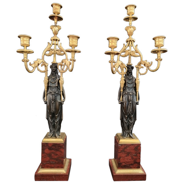  François Rémond, paire de grands candélabres  fin XVIIIe siècle, époque Directoire-Consulat.