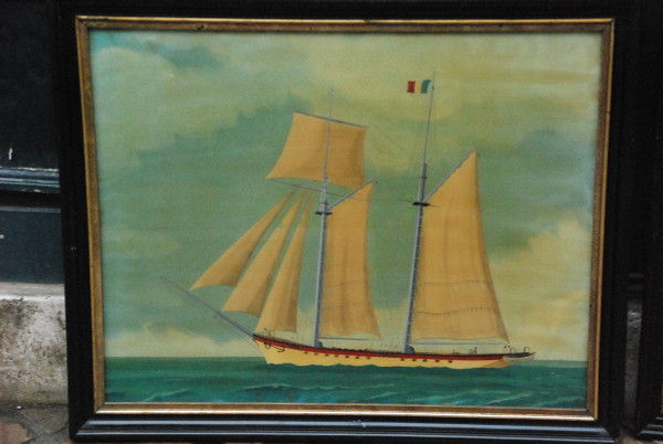 Deux Peintures Sur Verre, Goélettes  XIXe siècle