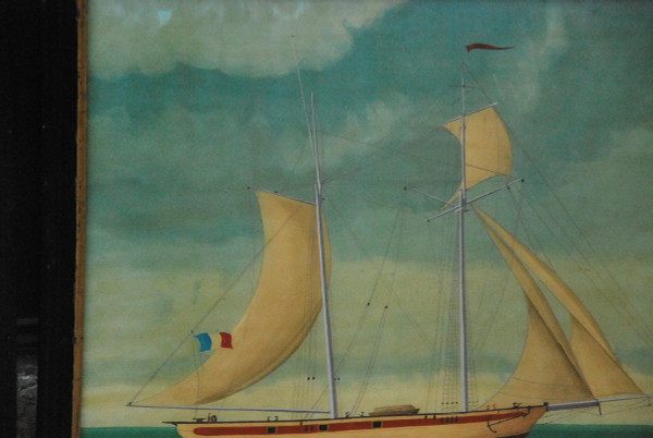 Deux Peintures Sur Verre, Goélettes  XIXe siècle