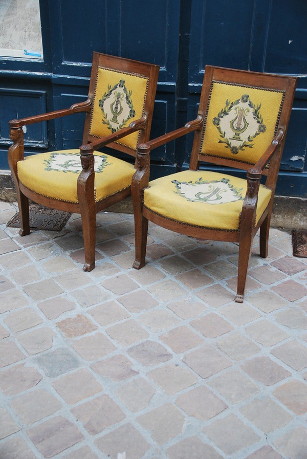 Retourd'Egypte, pair De Fauteuils Mahogany Empire period