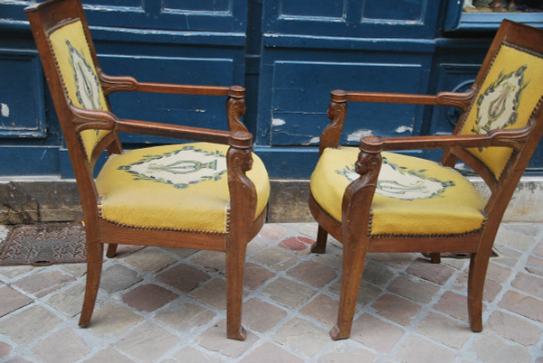 Retourd'Egypte, pair De Fauteuils Mahogany Empire period