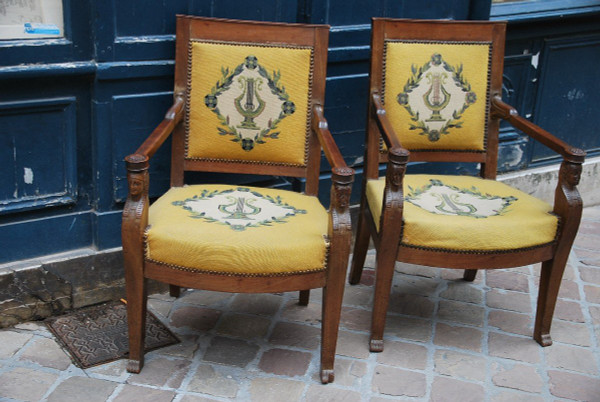 Retourd'Egypte, pair De Fauteuils Mahogany Empire period