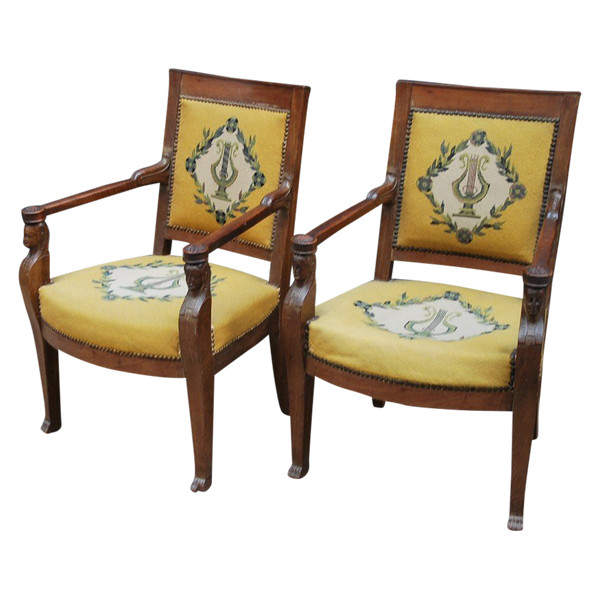 Retourd'Egypte, pair De Fauteuils Mahogany Empire period