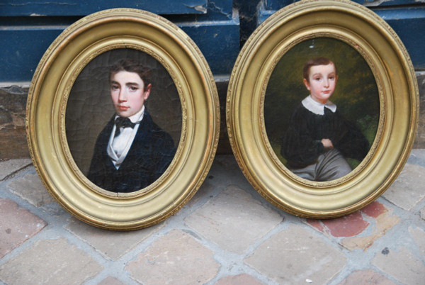 Paire De Portraits : Les Deux Frères XIXe siècle