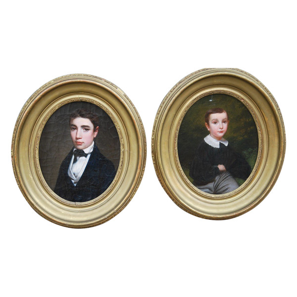 Paire De Portraits : Les Deux Frères XIXe siècle