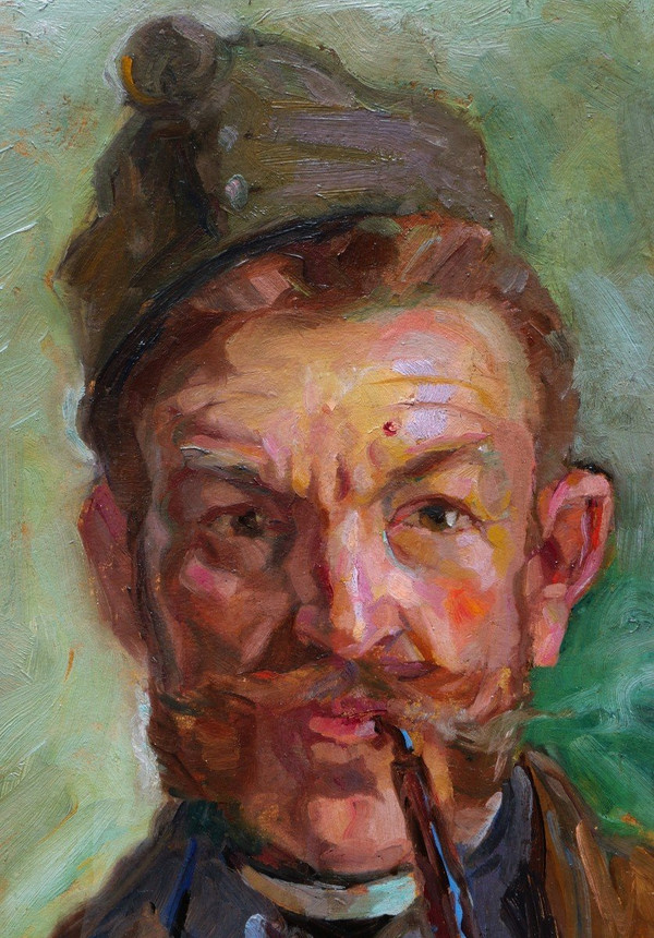Dezső UDVARY, Self-portrait as a soldier with a pipe