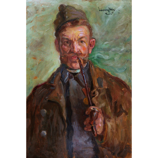 Dezső UDVARY, Self-portrait as a soldier with a pipe