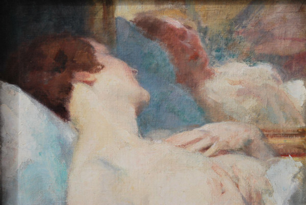 Träge Frau von Julien Tavernier, Öl auf Leinwand