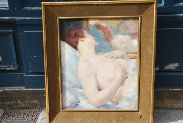 Träge Frau von Julien Tavernier, Öl auf Leinwand