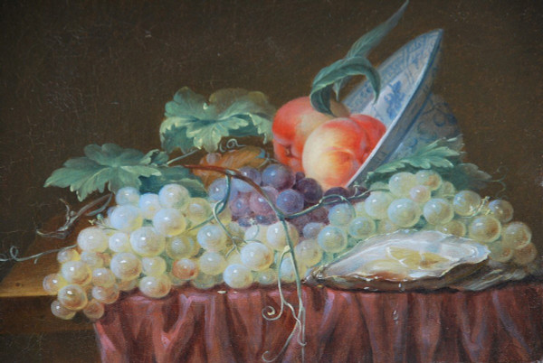Natura morta con frutta e ostriche del XIX secolo