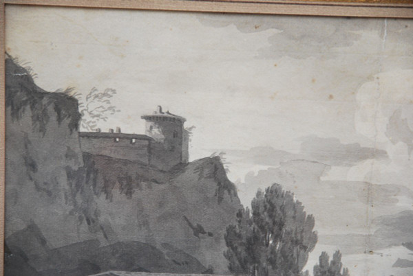 Dessin Au Lavis Paysage Et Architecture Suiveur De Joseph Vernet