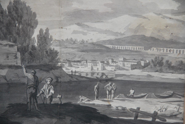 Dessin Au Lavis Paysage Et Architecture Suiveur De Joseph Vernet