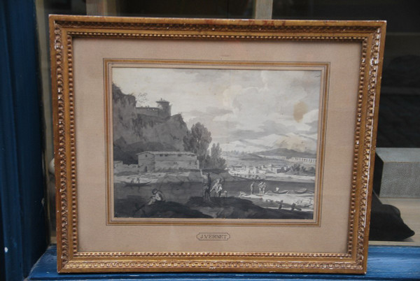 Dessin Au Lavis Paysage Et Architecture Suiveur De Joseph Vernet