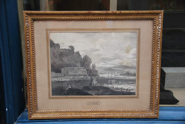 Dessin Au Lavis Paysage Et Architecture Suiveur De Joseph Vernet