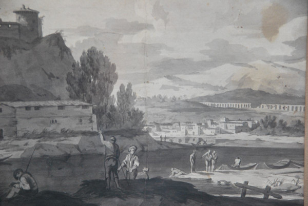 Dessin Au Lavis Paysage Et Architecture Suiveur De Joseph Vernet