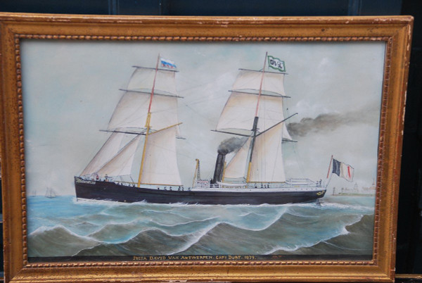 Bateau à Vapeur En Mer école Du XIXe siècle
