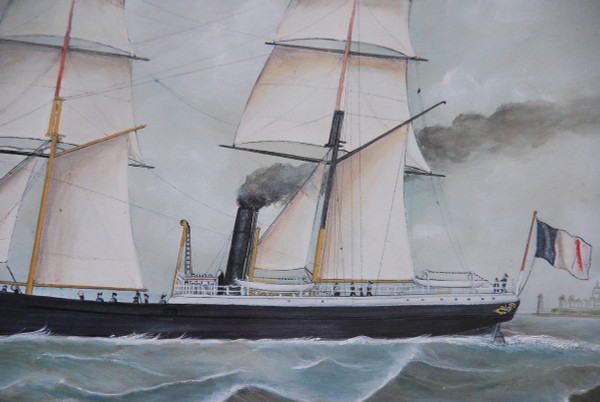 Bateau à Vapeur En Mer école Du XIXe siècle
