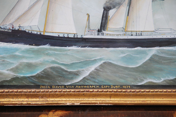 Bateau à Vapeur En Mer école Du XIXe siècle