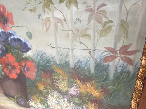 Large painting with poppies and anemones by F. DURAND