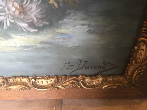 Large painting with poppies and anemones by F. DURAND