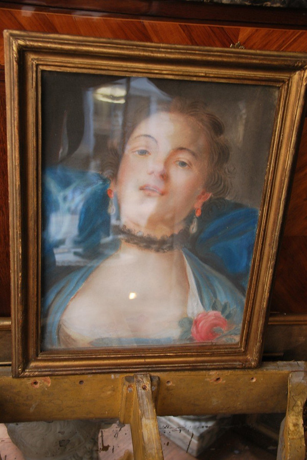 Pastello Giovane Donna Del Settecento Seguace Di Boucher