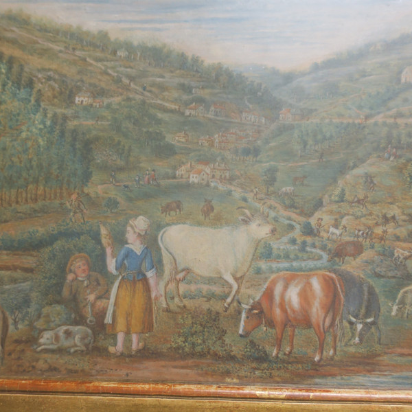 Paesaggio animato pastello del XVIII secolo