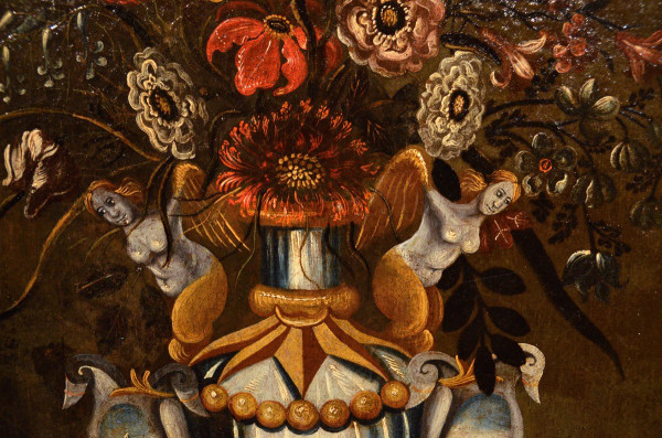 Blumen in einer klassischen Vase, Meister der Groteskenvase (Rom, 17. Jahrhundert)