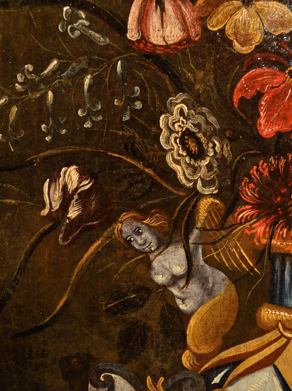 Blumen in einer klassischen Vase, Meister der Groteskenvase (Rom, 17. Jahrhundert)