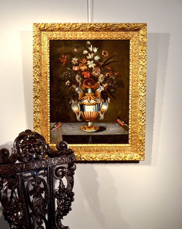 Blumen in einer klassischen Vase, Meister der Groteskenvase (Rom, 17. Jahrhundert)