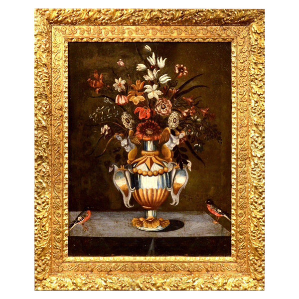 Blumen in einer klassischen Vase, Meister der Groteskenvase (Rom, 17. Jahrhundert)