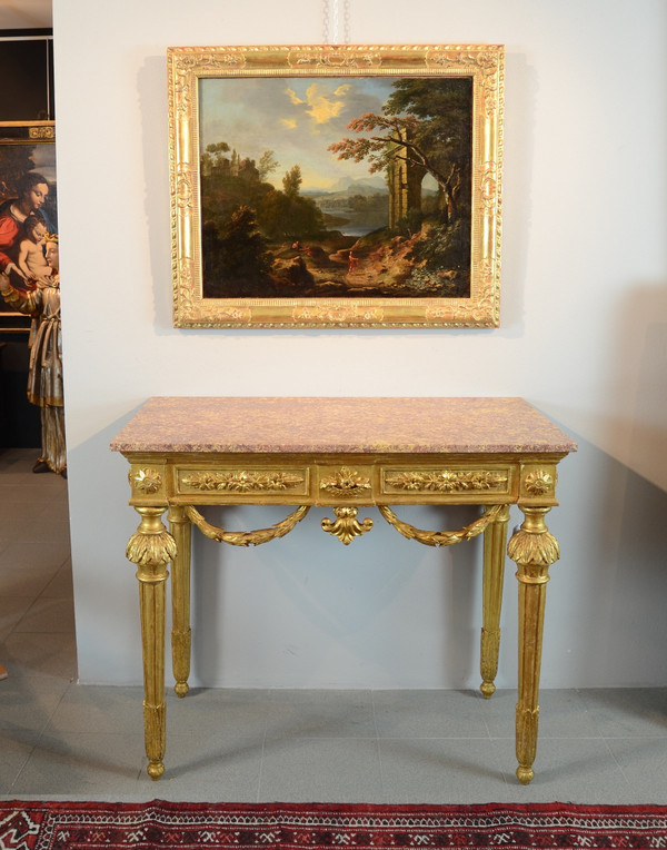 Louis XVI-Konsole aus goldenem Holz, Genua um 1785